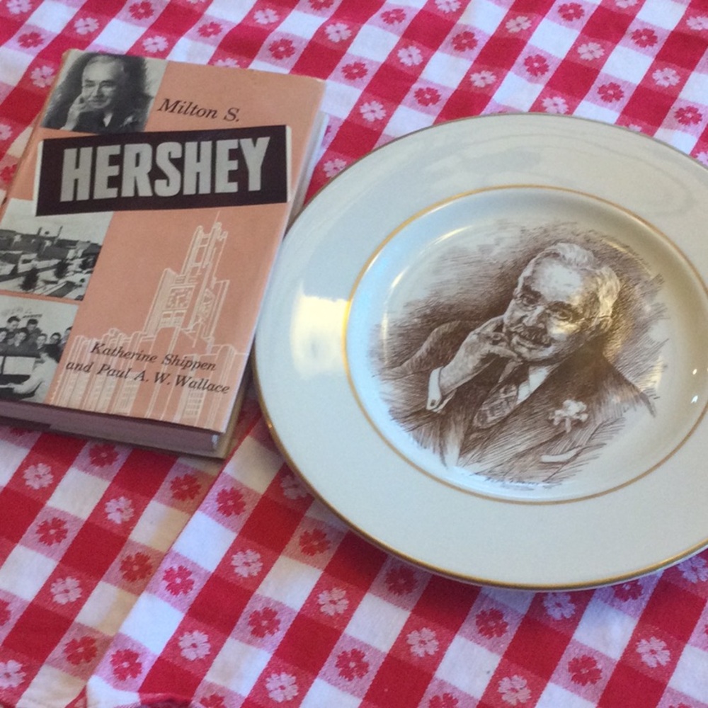 Milton S.Hershey,Hershey,PA.,commemorative plate 1953 and biography book 1959